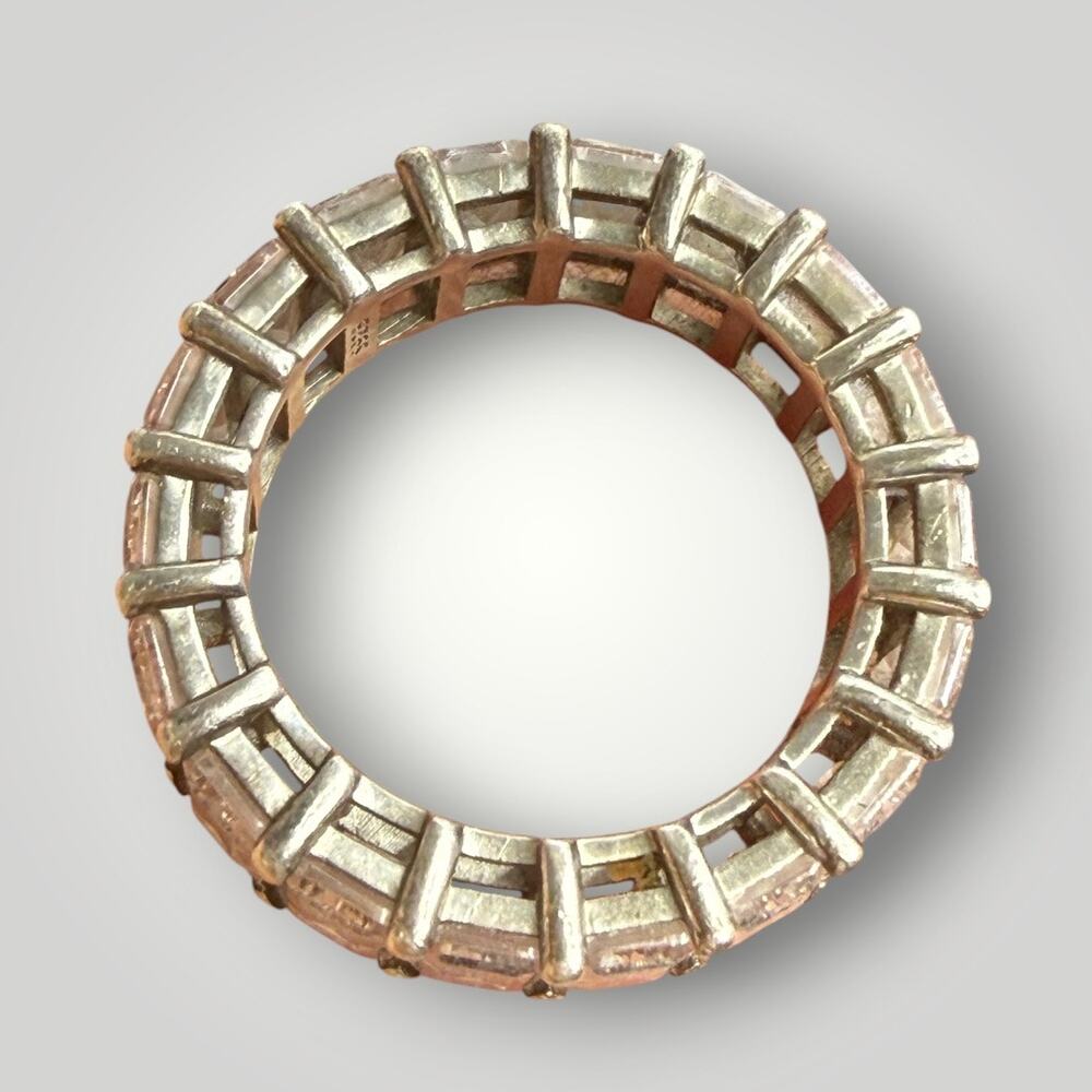 Sterling Silver 925 Emerald Cut CZ Eternity Band Ring Size 8 - Picture 3 of 7